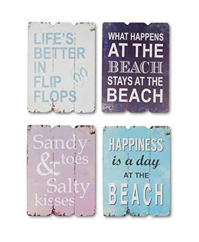 levandeo 4er Wandbild-Set aus Holz je 28x21cm - 4 Holzbilder mit sommerlichen Sprüchen - Sommer Strand Bilder Wandobjekt Maritim Dekoration Beach Spruch 4tlg. von levandeo