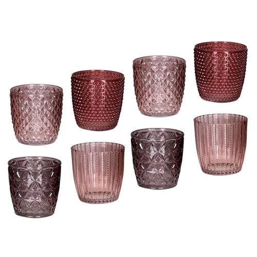 levandeo 8er Set Windlicht H7,5cm Glas Rosa Teelichthalter Kerzen Retro Kerze Kerzenhalter Tischdeko Deko von levandeo