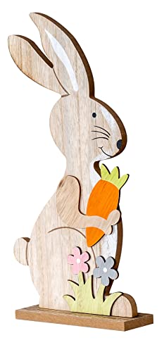 levandeo Aufsteller Hase H30cm Holz Natur Karotte Osterhase Oster-Deko Tischdeko Deko Figur Frühling Aufsteller von levandeo