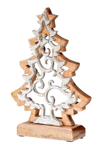 levandeo Deko Baum Aufsteller Weihnachten H25cm Holz Metall Natur Silber Tischdeko Mango Tanne Weihnachtsbaum Weihnachtsdeko von levandeo