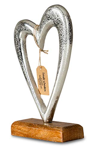 levandeo Designer Skulptur Herz H23cm Silber Metall Mango Holz Tischdekoration Deko Wohndekoration Kunst von levandeo