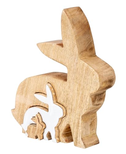 levandeo Hase Familie Holz Natur Braun Weiß Mangoholz Tischdeko Aufsteller Figur Osterhase Deko Frühling Ostern Tischdeko Aufsteller von levandeo