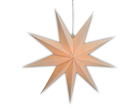 levandeo Leuchtstern mit 9 Zacken in Creme weiß 60cm Papiertstern Weihnachtsstern inklusiv Kabel mit Schalter 3,5 Meter von levandeo