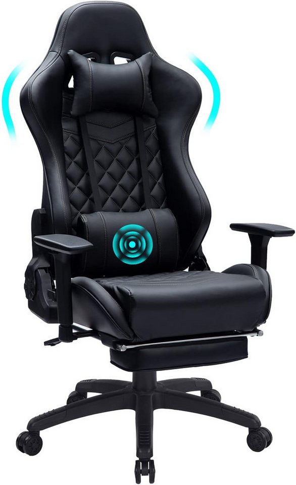 liebtech Gaming Chair Gaming-Stuhl mit Fußstütze, Gaming-Stuhl mit Massagefunktion (Ergonomische Computerstühle, Gaming-Stühle, höhenverstellbare Sessel), Drehstuhl, Tisch und Stuhl, dickes Sitzkissen, schwarz von liebtech