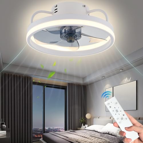 Deckenventilator mit Beleuchtung, LED Deckenlampe mit Ventilator 55W Deckenleuchte, Deckenventilator Licht dimmbar Mit Fernbedienung, 6-Gang, Leise Deckenventilator Licht (Weiß) von lifetter