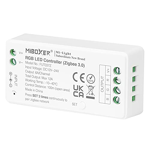 LIGHTEU®, Milight Miboxer Zigbee3.0 RGB-LED-Streifen-Controller 12 V/24 V, kompatibel mit Zigbee Amazon Echo Plus APP/Sprachsteuerung, FUT037Z von lighteu