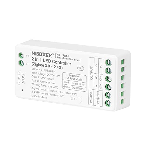 LIGHTEU®, Milight Miboxer Zigbee3.0 und 2,4 GHz 2-in-1-LED-Streifen-Controller 12 V/24 V, kompatibel mit Zigbee 2,4 GHz Fernbedienung APP/Sprachsteuerung, FUT035Z+ von lighteu