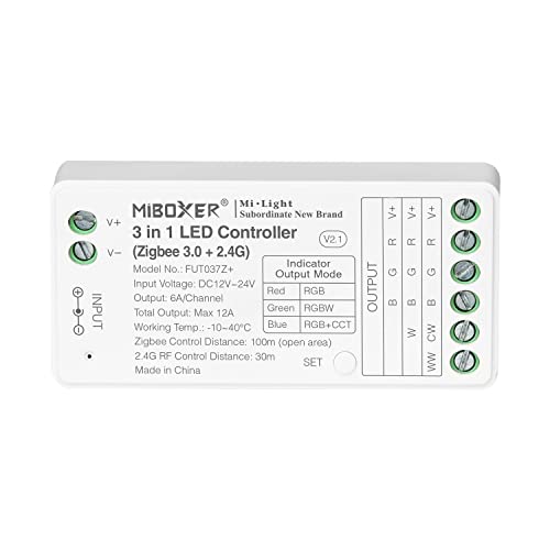 LIGHTEU®, Milight Miboxer Zigbee3.0 und 2,4 GHz 3-in-1-LED-Streifen-Controller 12 V/24 V, kompatibel mit Zigbee 2,4 GHz-Fernbedienung, APP/Sprachsteuerung, FUT037Z+ von lighteu