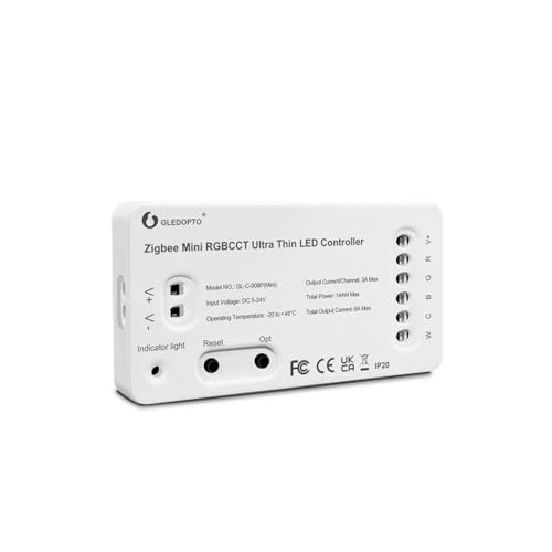 lighteu®, GLEDOPTO Zigbee RGB+CCT ultradünner LED-Controller Pro Alexa Voice/Hub APP/Fernbedienung DC5-24V, GL-C-008P(mini) von lighteu