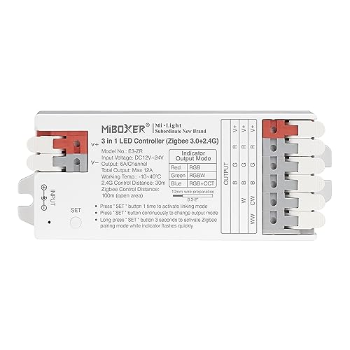 LIGHTEU®, Milight Miboxer Zigbee3.0 und 2,4 GHz 3-in-1-LED-Streifen-Controller 12 V/24 V, kompatibel mit Zigbee 2,4 GHz-Fernbedienung, APP/Sprachsteuerung, E3-ZR von lighteu