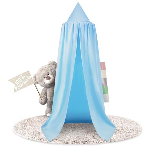 lilime® Betthimmel Baldachin aus 100% Baumwolle, ⌀50cm, Länge 240cm, Moskitonetz, Kinderzimmer, Hausbett, Kinderbett und Baby Bett - Blau von lilime