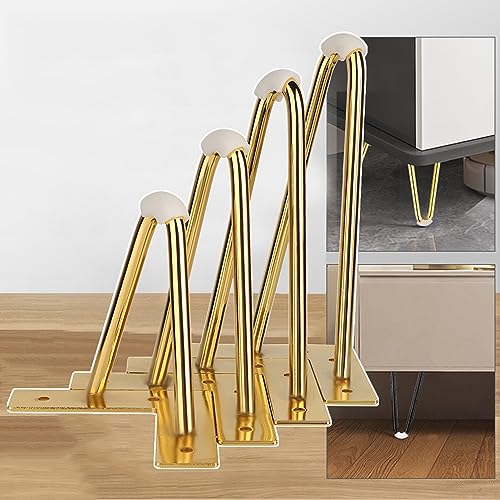 limiao123 4 Stück Hairpin Legs tischbeine Metall Tischkufen Couchtisch Stützfüße für Nachttisch Fernsehschrank Kleiner Tisch mit Bodenschoner und Schrauben (Gold,40cm(15.7in)) von limiao123