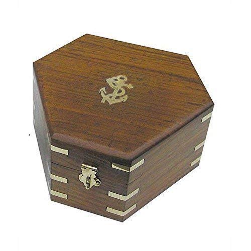 linoows Edelholz Box für Sextant, Maritime Holzbox, Schmuckbox mit Messing Intarsie von linoows
