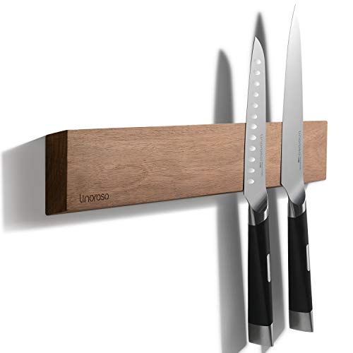 Linoroso 16.5"(42cm) Magnetisch Messerhalter für Wand Leistungsstarkes Akazienholz Magnet Messerstreifen Messerhalterung für Küchenmesser & Werkzeuge - Dunkel Akazienholz von linoroso