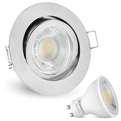 linovum LED Decken Einbaustrahler rund schwenkbar Edelstahl Optik | Einbauleuchte mit 6W neutralweiß 4000K Spot inkl. GU10 Fassung von linovum