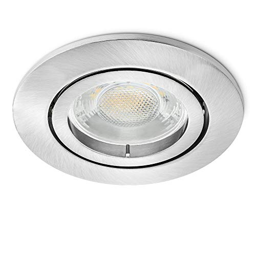 linovum LED Decken Einbauleuchte flach nur 34mm Einbautiefe, Spot in rund schwenkbar Edelstahl Optik, Einbaustrahler mit 4W LED Modul warmweiß von linovum