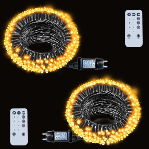 [2 Stück] 210Leds 28M Lichterkette Außen IP65 Wasserdicht Weihnachtsdeko Innen Weihnachtsbaum Cluster Lichterkette mit Timer, Stecker, Fernbedienung,8 Modi Weihnachtsbeleuchtung -Warmweiß von litren