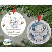 Bear Memory Ornament, in Of Weihnachtsverzierung, Personalisiertes Bär Engel Benutzerdefinierte Ornament Andenken von littlechickypaperie