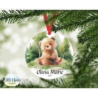 Bear Woodland Ornament, 1st Christmas Personalisiertes Mein Erstes Weihnachten, Custom Ornament Andenken von littlechickypaperie