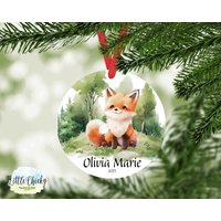 Fox Woodland Ornament, 1st Christmas Personalisiertes Mein Erstes Weihnachten, Custom Ornament Andenken von littlechickypaperie