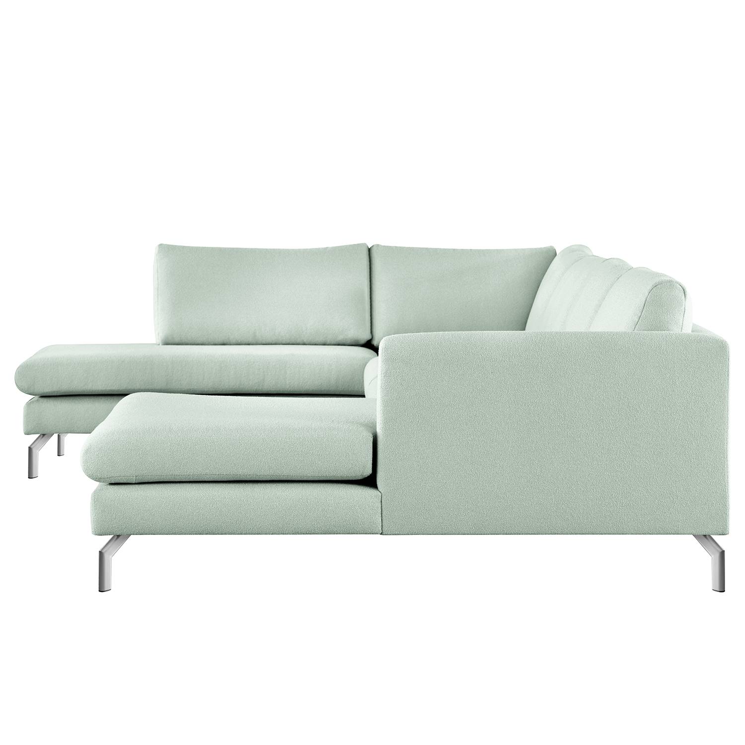 home24 Wohnlandschaft Kayena Grau Bouclé Stoff Eurona 375 x 78 x 221cm Longchair davorstehend rechts / Ottomane links Chrom glänzend Modern home24 Wohnlandschaft Kayena Grau Bouclé Stoff Eurona 375 x 78 x 221cm Longchair davorstehend rechts / Ottomane links Chrom glänzend Modern von home24