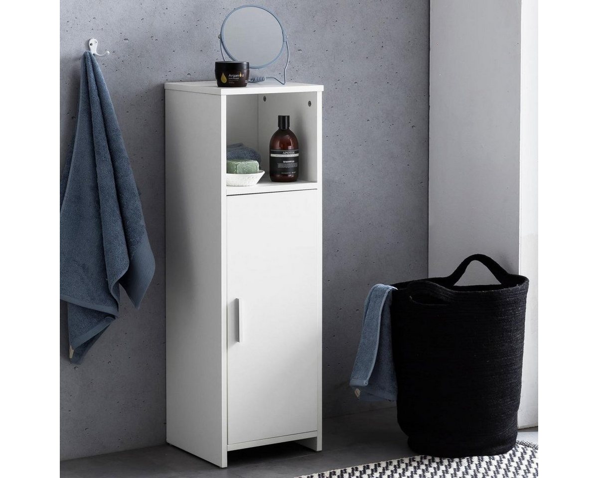 lovingHome® Midischrank Badezimmerschrank mit Tür und Ablagefach Badschrank 30x95,5x30cm Weiss (1 Stück) Eine Tür und ein Fach für viel Verstaumöglichkeiten von lovingHome®