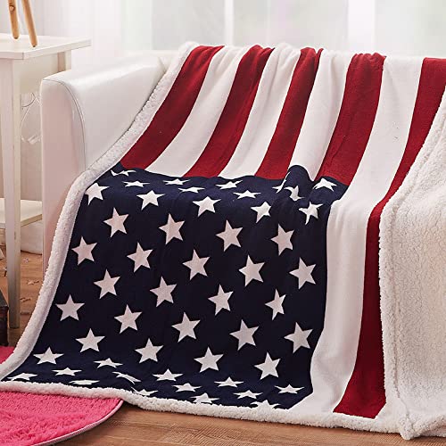 loyaltyer Fleecedecke Usa Flagge Decke 180x200 cm Dicke Comfy Weiche Warme Sherpa Decken für Den Winter Herbst als Outdoor Camping Picknickdecke Sofa überwurfdecke TV Wohnzimmerdecke von loyaltyer