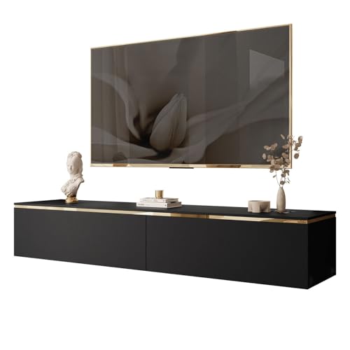 lukmebel - TV-Schrank Sideboard für Wohnzimmer Lowboard TV-Board Fernsehschrank - Fernsehtisch RTV-Schrank Hängend - 180x40x32 - Schwarz Matt Gold - Aurora von lukmebel