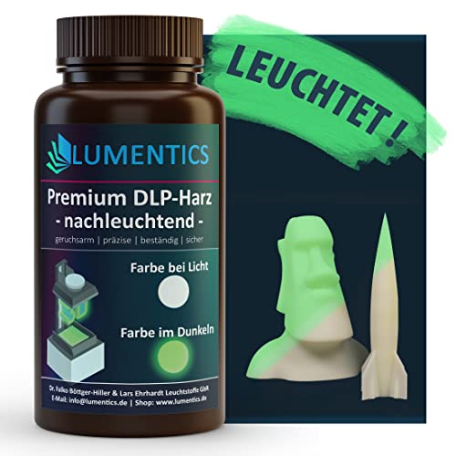 LUMENTICS 3D Drucker Resin NACHLEUCHTEND grün - 500 g, UV 405 nm, Leuchtet im Dunkeln, Phosphoreszierendes Photopolymer Harz für LCD DLP SLA - Glow in The Dark - Made in Germany von LUMENTICS