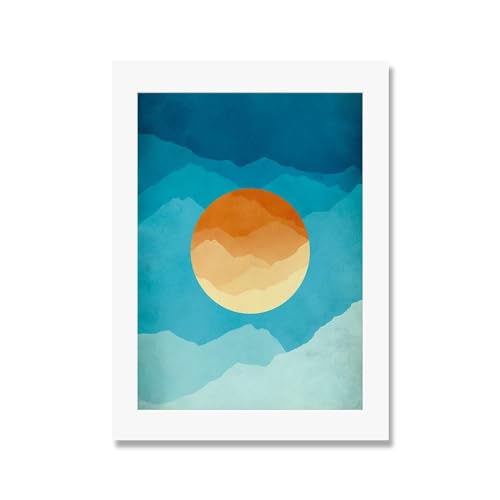 Skandinavische Poster und Drucke Topf Sun Mountains Leinwand Malerei abstrakte Wandbilder für Wohnzimmer Wohnkultur (Color : B, Size : 21x30cm No Frame) von luose