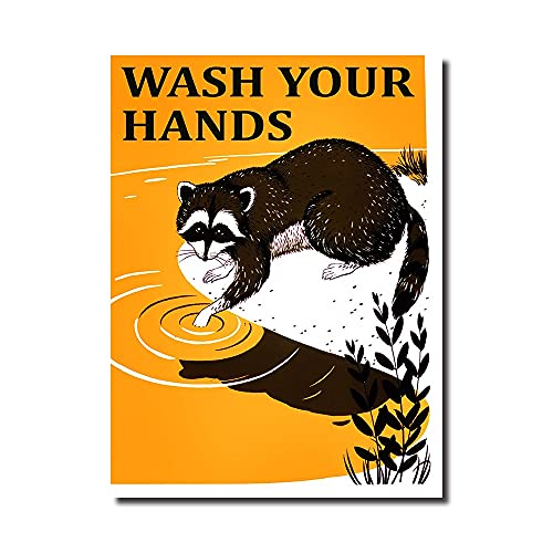 Waschen Sie Ihre Hände Poster Lustige Waschbär Vintage Leinwand Drucke Malerei Tier Wand Kunst für Badezimmer Dekor(Size:50x70cm no frame) von luose