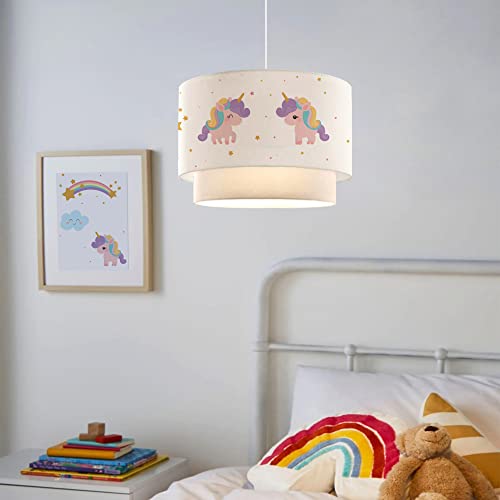 lux.pro Hängeleuchte Lurgan Pendelleuchte aus Kunststoff und Stoff Deckenlampe für Wohnzimmer Schafzimmer 1 x E27 ohne Leuchtmittel Einhorn-Motiv von lux.pro