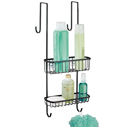 mDesign Duschablage zum Hängen über die Duschtür – praktisches Duschregal – ohne Bohren zu montieren – Duschkörbe zum Hängen aus Metall in Mattschwarz – für sämtliches Duschzubehör von mDesign