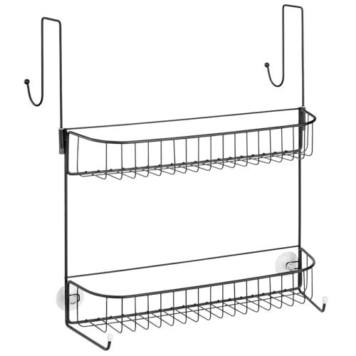 mDesign Duschkorb zum Hängen – praktische Duschablage ohne Bohren – Badregal aus Metall mit zwei breiten Körben und Haken – schwarz von mDesign