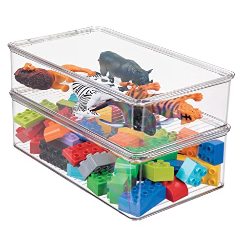 mDesign Spielzeugaufbewahrung – Aufbewahrungsbox mit Deckel zum Spielsachen verstauen im Regal oder unter dem Bett – transparent - 2er-Set von mDesign
