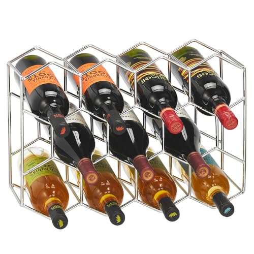 mDesign Weinregal aus Metall, sechseckig, 3 Ebenen, minimalistischer Flaschenhalter für Küche, Arbeitsplatte, Speisekammer oder Kühlschrank, Wasserflaschen und Saft, für 11 Flaschen – Mattweiß von mDesign