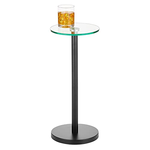 mDesign kleiner Beistelltisch aus Metall und Glas – stilvoller Glastisch fürs Wohnzimmer oder Schlafzimmer – Minimalistischer Couchtisch mit modischem Design – mattschwarz von mDesign