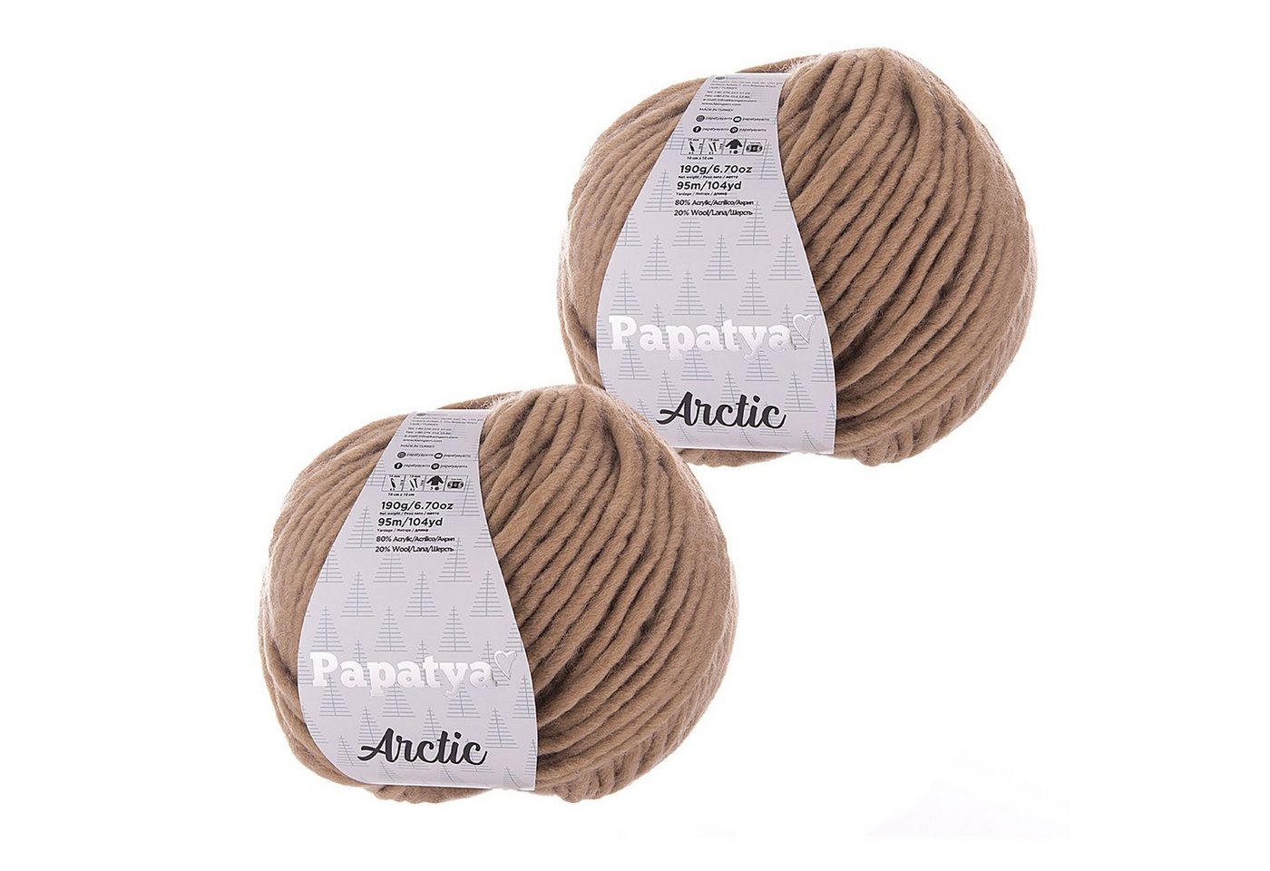 maDDma 2 x 190g Papatya Arctic Winter-Garn Häkelwolle, 95 m, 101 beige von maDDma