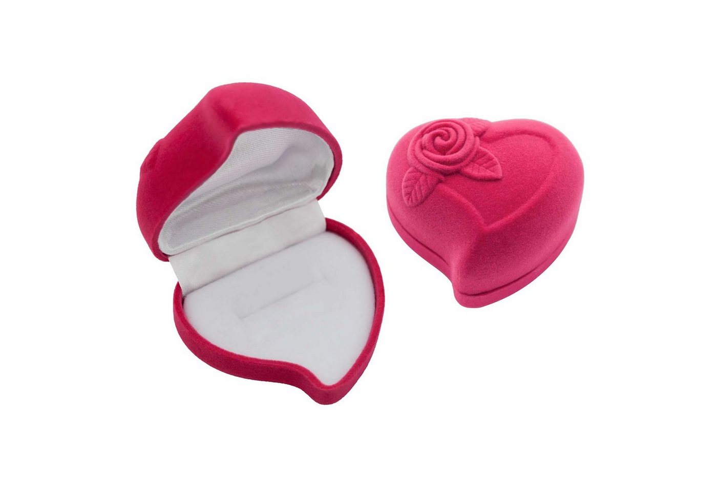 maDDma Geschenkbox 1 Ring-Etui in Herzform aus Samt mit Rosenverzierung, Herz rosa-weiß von maDDma