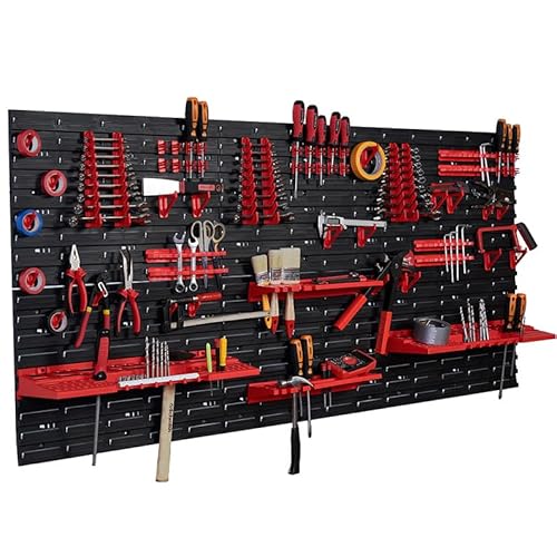 Lagersystem Wandregal 174x78 cm, Werkzeughalterungen, Stapelboxen Schüttenregal Sichtlagerkästen, Extra Starke Wandplatten, Regal Erweiterbar, Werkstattregal Lagerregal Werkstattwandregal von magubo