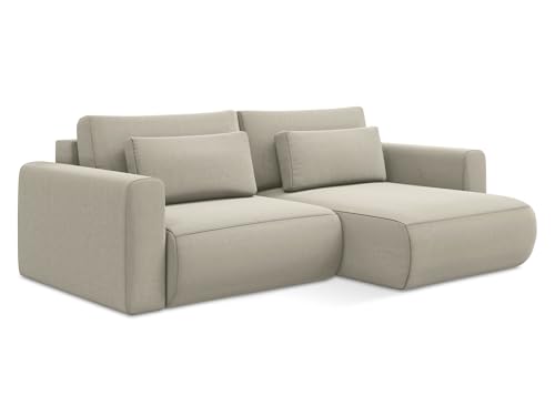 Kapua 2,5-Sitzer Ecksofa mit Schlaffunktion rechts in Creme - Schlafsofa mit Ottomane und Bettfunktion aus Samt, für Wohnzimmer, Skandinavisch Design, Oeko-Tex 240x149x82 cm, bis 350 kg belastbar Kapua 2,5-Sitzer Ecksofa mit Schlaffunktion rechts in Creme - Schlafsofa mit Ottomane und Bettfunktion aus Samt, für Wohnzimmer, Skandinavisch Design, Oeko-Tex 240x149x82 cm, bis 350 kg belastbar von makamii