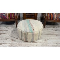 Weiß Blau Tropisch Baumwolle Pool Seite Rund Pouf Stuhl Ottomane Outdoor Dekorative Handgemachte Modern Bequem Boho von mamcanart