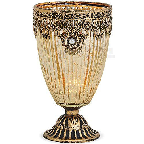 matches21 Windlicht Kerzenglas Glas Teelichtglas Kelch Orientalisch Marokko Design Gold antik Metalldekor 1 STK Ø 10x18 cm von matches21 HOME & HOBBY