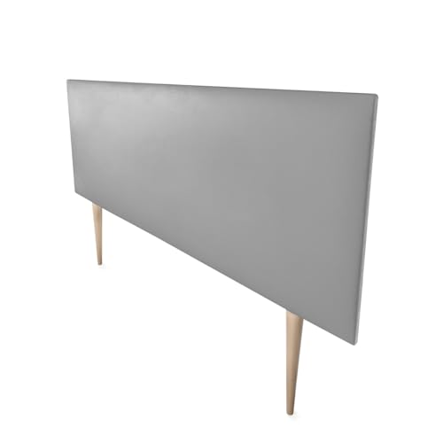 Mattfy Kopfteil Nantes gepolstert + Beine, hochwertiger Bezug aus Kunstleder, praktisch und attraktives Design, Holz, Silber, 160 x 60 cm (Cama 150) von mattfy