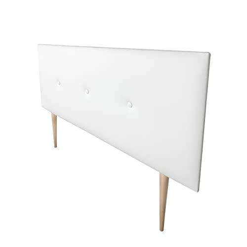 mattfy gepolstertes Kopfteil Modell Malta | Bezug aus hochwertigem Kunstleder, Holz, weiß, 145 x 60 cm Con Patas (Cama 135/140) von mattfy