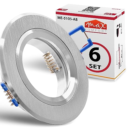 max K O M F O R T 6x Hochwertiger Einbaustrahler Aluminium-gebürstet für MR16 LED GU10 Fassung 230V rund Einbauleuchte Einbauspot Rahmen Rostfrei Deckenspot Strahler Spot Aluminium 5105 von max K O M F O R T