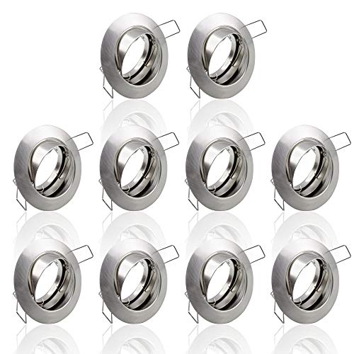 max K O M F O R T Einbaustrahler SET + GU10 rund Eisen gebürstet Schwenkbar Einbau Spots Decken Strahler Leuchte Spots Deckenleuchte Lampe Einbauleuchte Einbaurahmen 104S-TP (10er SET) von max K O M F O R T