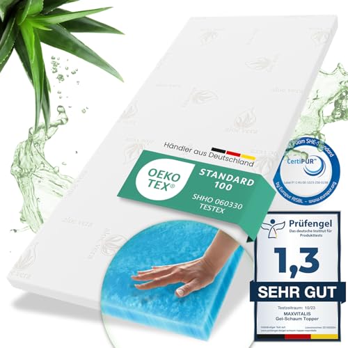 maxVitalis Gel-Schaum Topper, Orthopädische, atmungsaktive Gel Matratzenauflage, Für Matratzen & Boxspringbett, inkl. Aloe Vera Bezug, Allergiker geeignet (80 x 200 cm, Gelschaum 4 cm) von maxVitalis