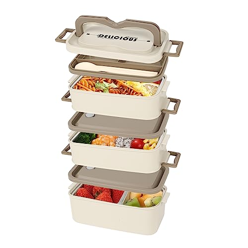 maxant Bento-Box, 3-lagige Lunchbox, Meal Prep Container Box, Bento Lunchbox für Erwachsene und Kinder, mikrowellengeeignet, spülmaschinenfest, stapelbar (Khaki) von maxant