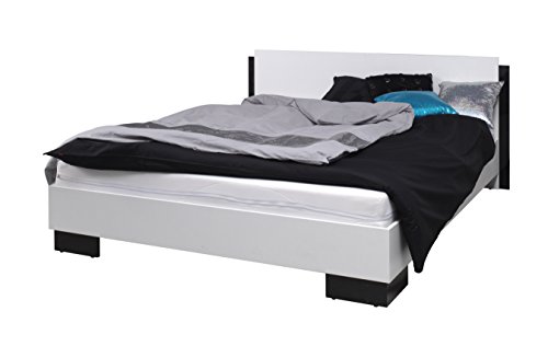 mb-moebel Bett 160 cm x 200 cm Doppelbett Bettgestell mit Lattenrost Maxi (Weiß + Schwarz Hochglanz) von mb-moebel